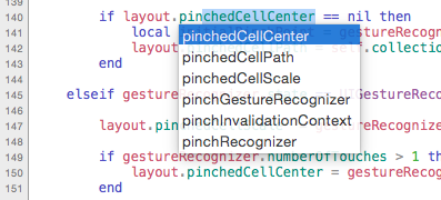 Bounces code completion: property