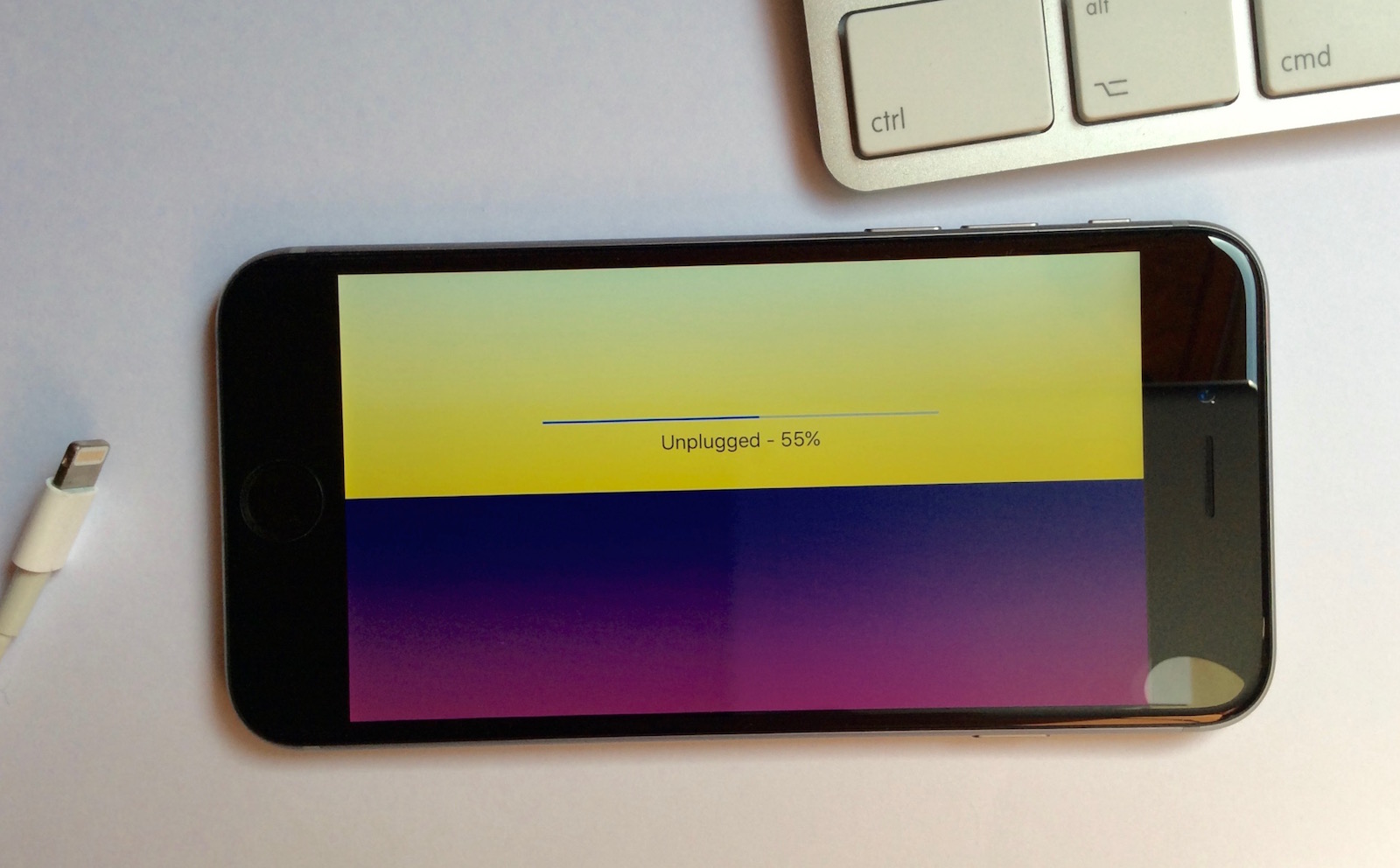 The device info ViewController with a GradientView background