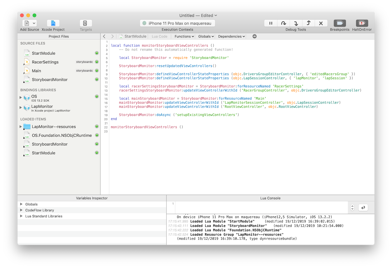 Bounces project with target Lua execution context connected