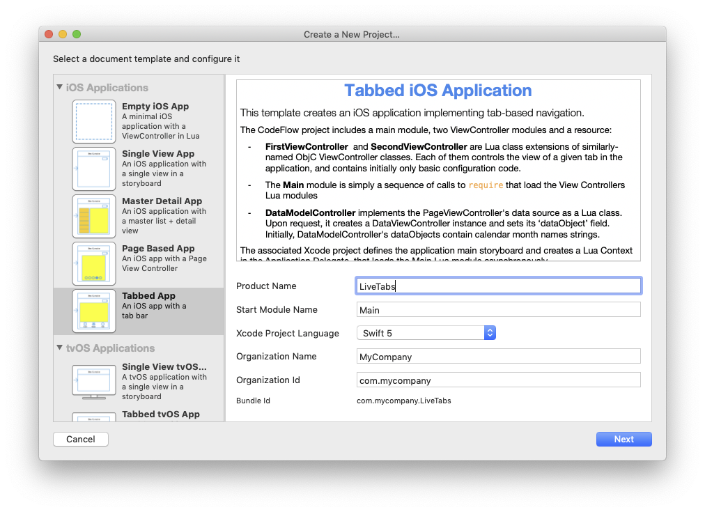 Tabbed iOS App creation in Bounces