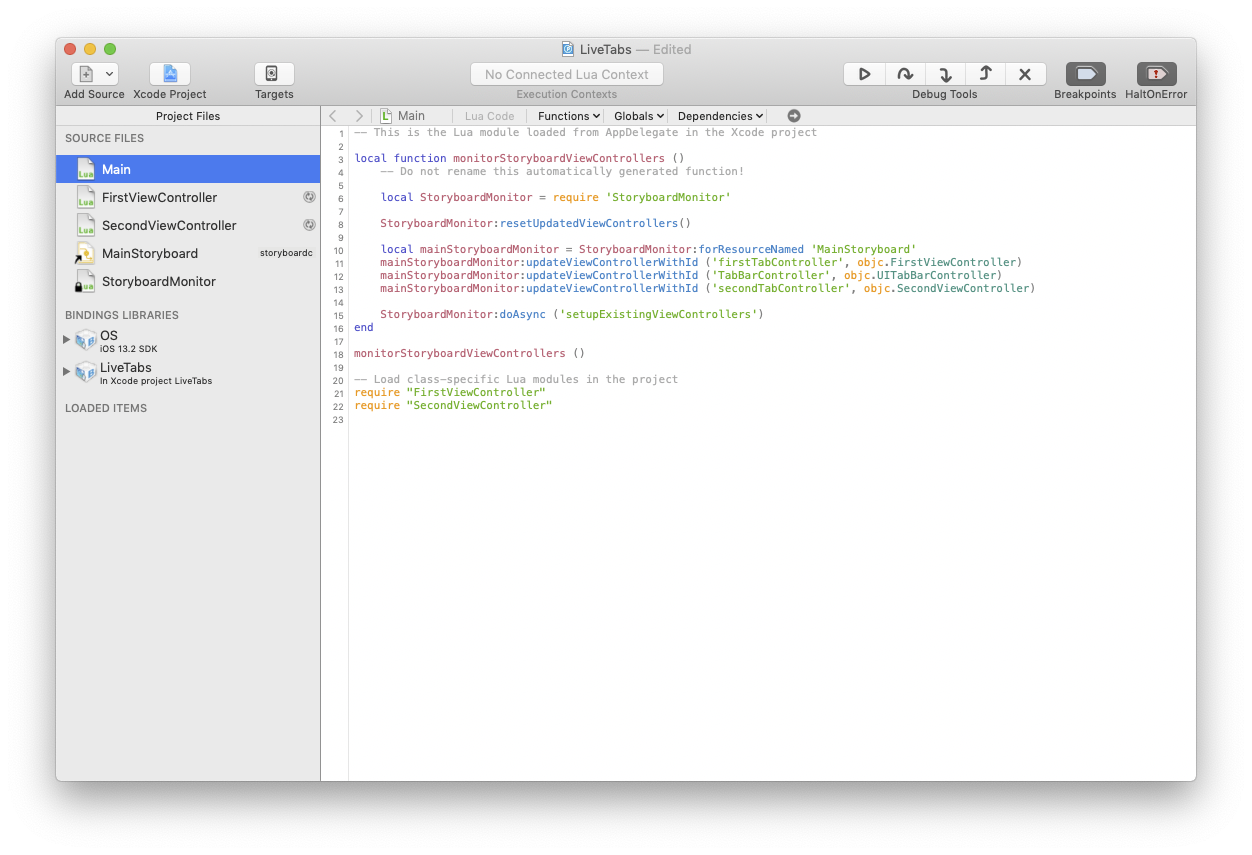 LiveTabs project window in Bounces