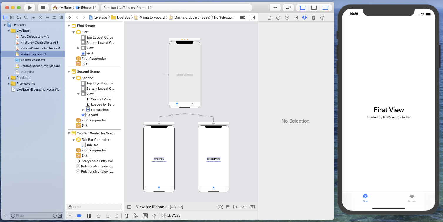 LiveTabs running initial state