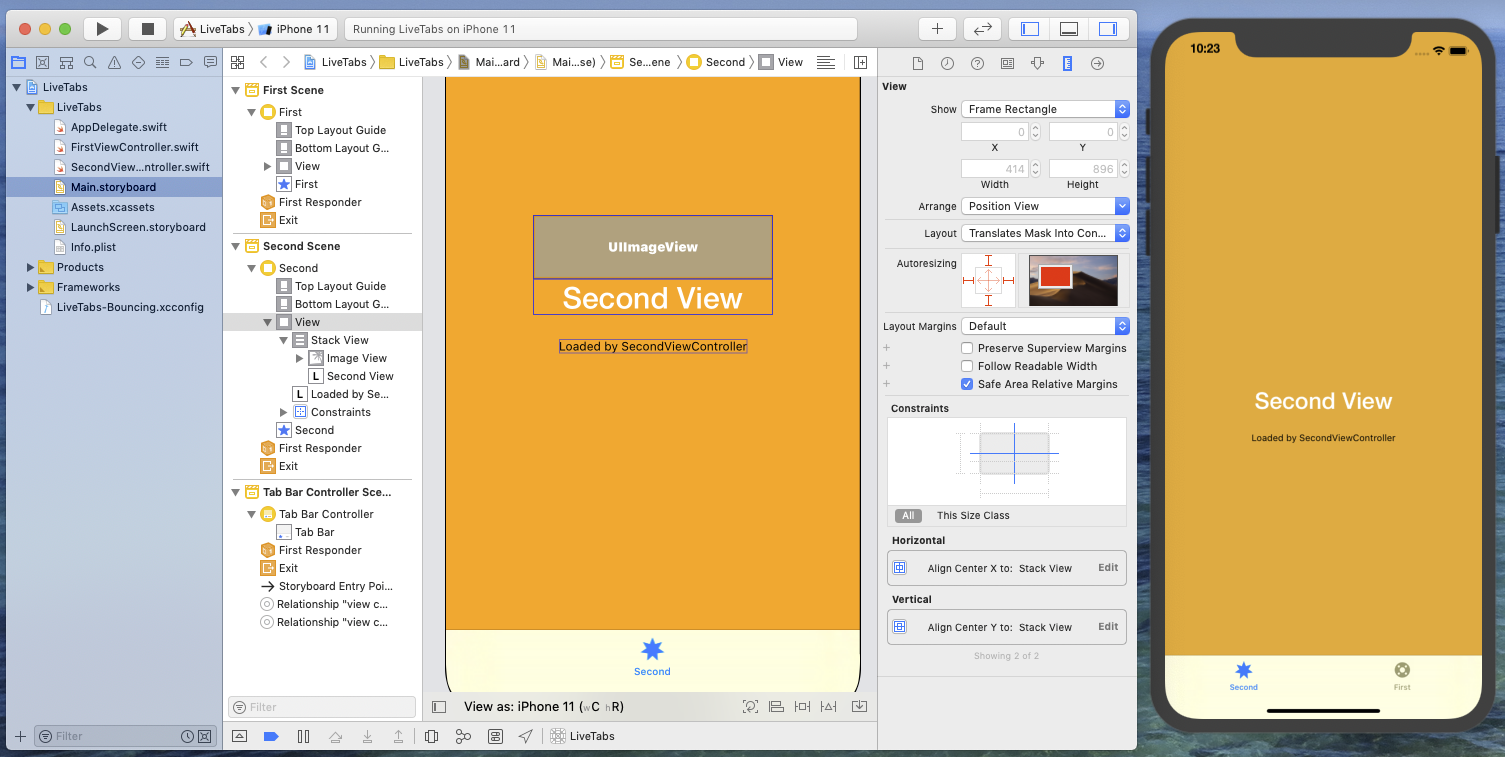 Image View added to the Second View Controller in a Stack View