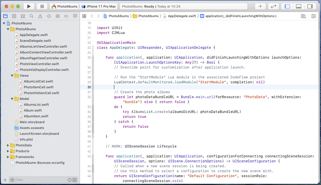 Connecting the Xcode app to the Bounces project