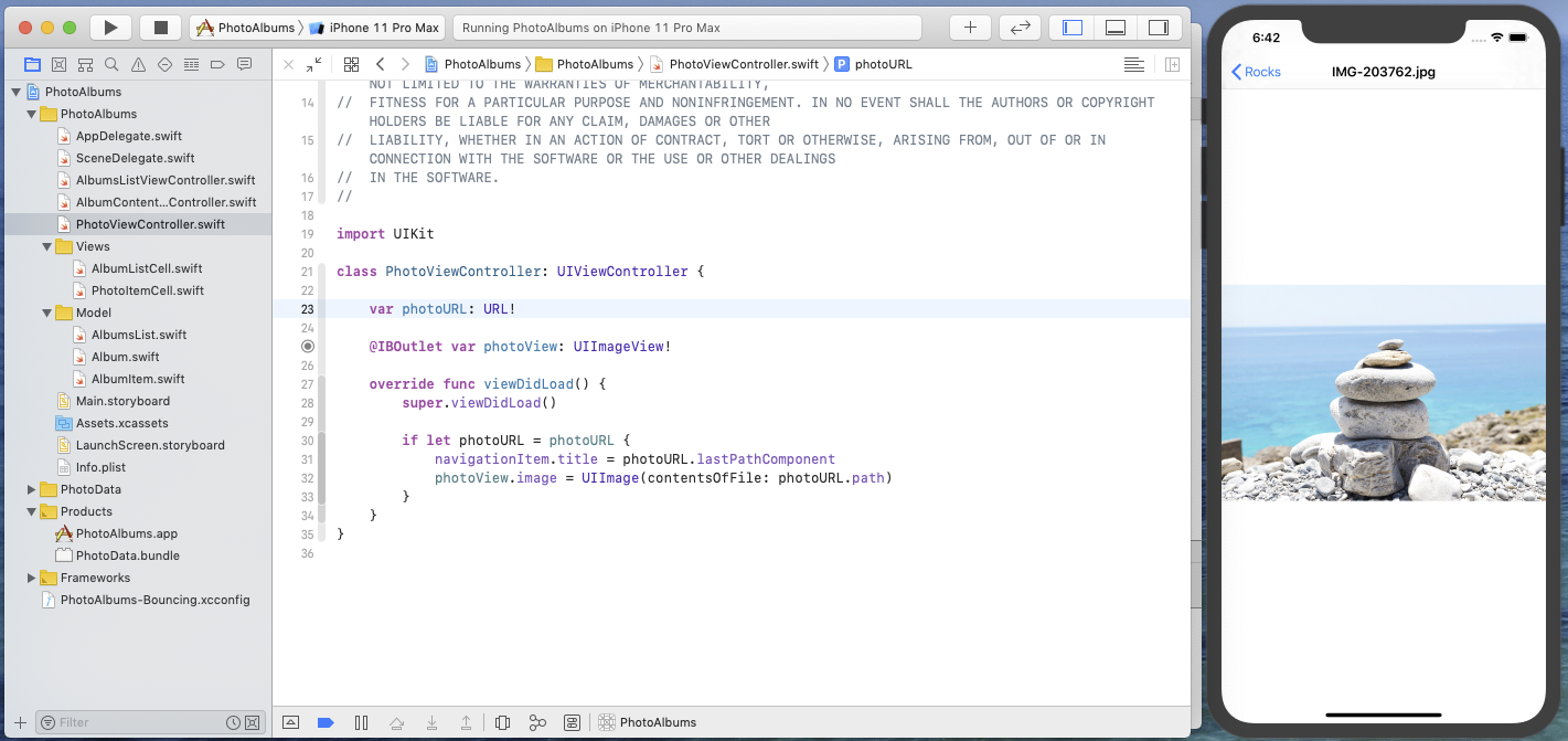 PhotoViewController initial code and screen