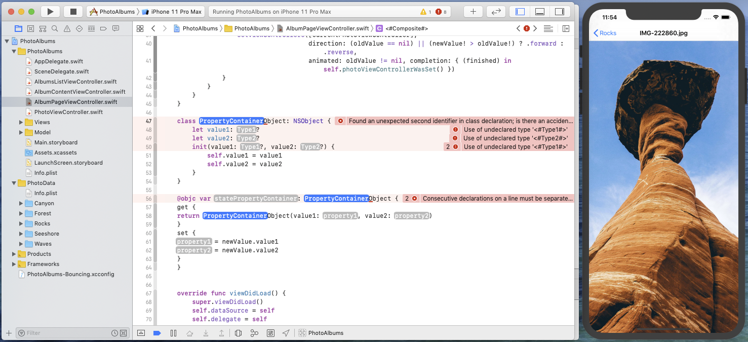 Inserting a state property container: objcContainer2 snippet