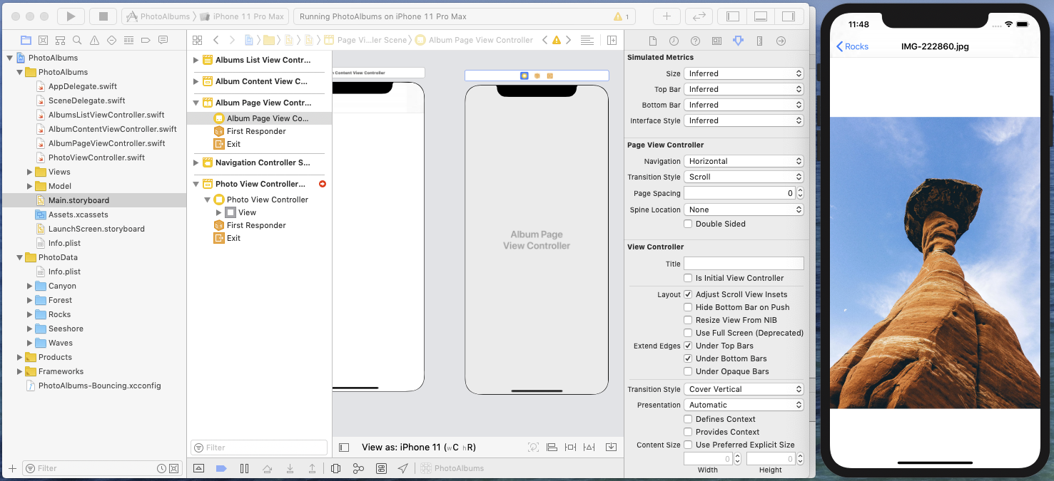 Album Page View Controller configured in storyboard