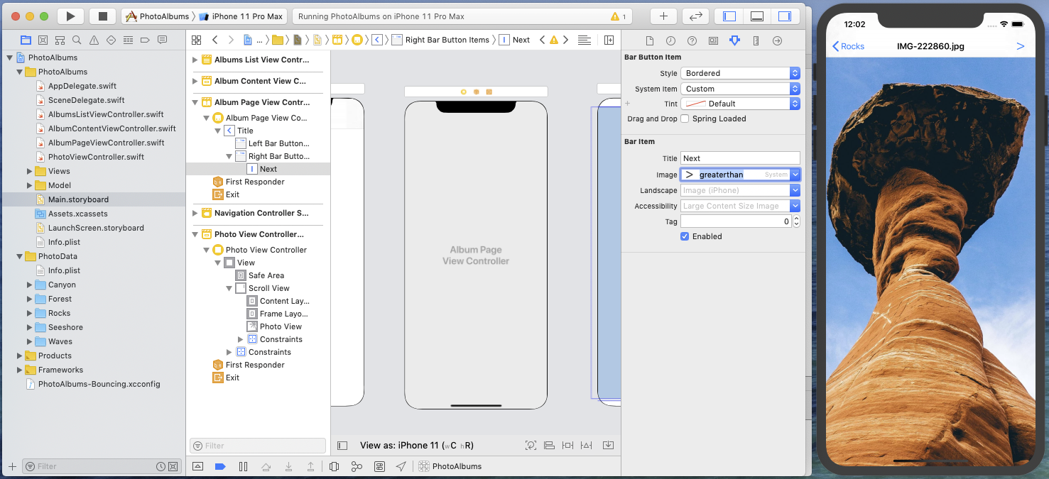 Next button added to Album Page View Controller in storyboard