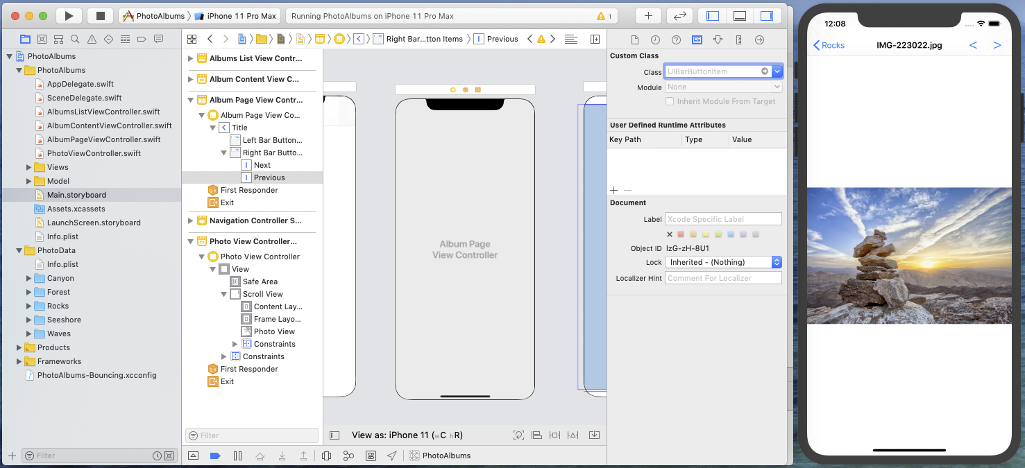 Fixed bar buttons order in Album Page View Controller in storyboard